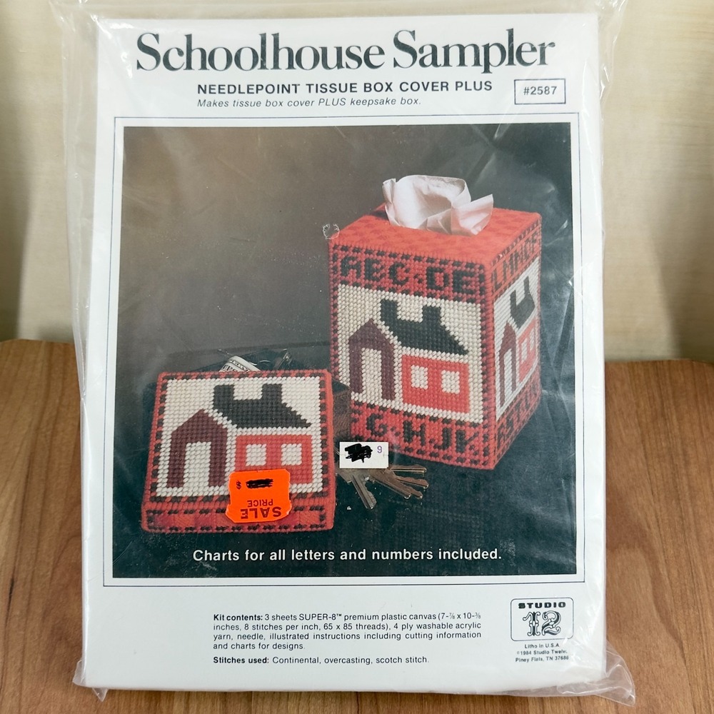 Vintage 1984 Studio 12 Schoolhouse Sampler Plastic Canvas Needlepoint Kit 2587